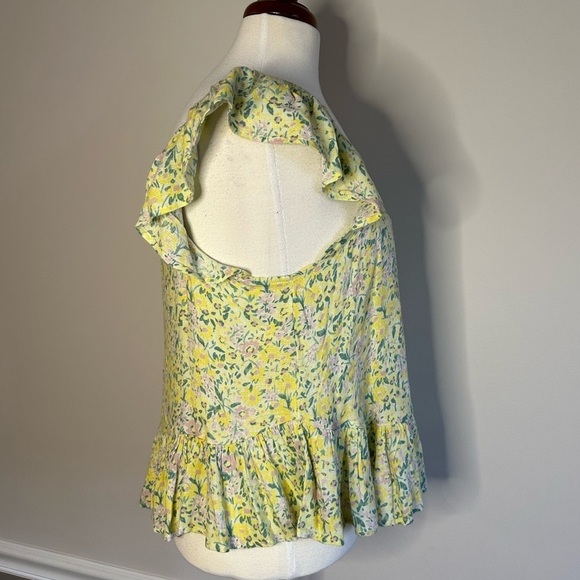 Lucky Brand Blouse Boho Floral Flutter Sleeve Yellow, Size S, EUC - Picture 3 of 5